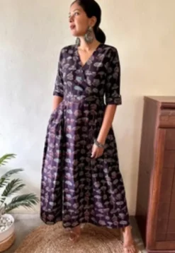 Thea Ajrakh Black Cotton Dress