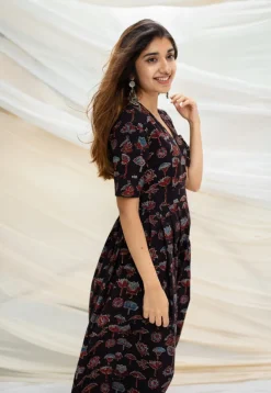 Thea Ajrakh Black Cotton Dress
