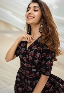 Thea Ajrakh Black Cotton Dress