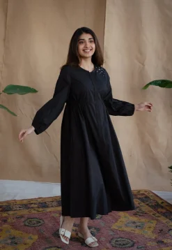 TIECO DyeVerse - Black Poplin Cotton Embroidered Dress