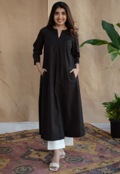 TIECO DyeVerse - Black Poplin Cotton Embroidered Kurta