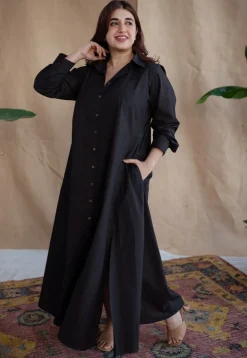 TIECO DyeVerse - Black Poplin Cotton Embroidered Dress