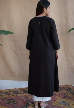 TIECO DyeVerse - Black Poplin Cotton Embroidered Kurta