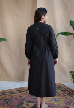 TIECO DyeVerse - Black Poplin Cotton Embroidered Dress