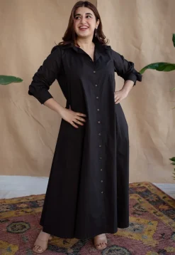 TIECO DyeVerse - Black Poplin Cotton Embroidered Dress