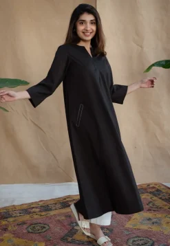 TIECO DyeVerse - Black Poplin Cotton Embroidered Kurta