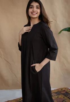 TIECO DyeVerse - Black Poplin Cotton Embroidered Kurta