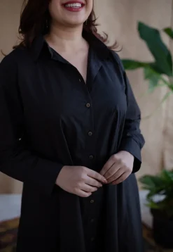 TIECO DyeVerse - Black Poplin Cotton Embroidered Dress