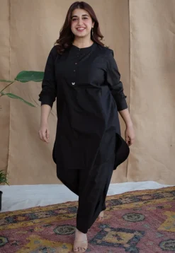 TIECO DyeVerse - Black Poplin Cotton Embroidered Kurta