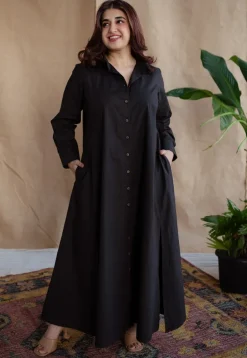 TIECO DyeVerse - Black Poplin Cotton Embroidered Dress