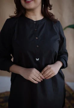 TIECO DyeVerse - Black Poplin Cotton Embroidered Kurta