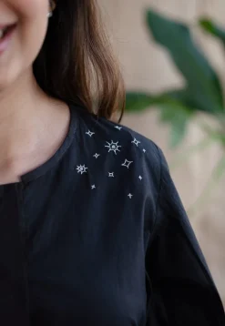 TIECO DyeVerse - Black Poplin Cotton Embroidered Dress