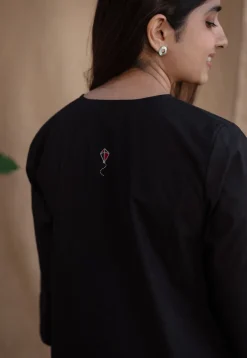 TIECO DyeVerse - Black Poplin Cotton Embroidered Kurta