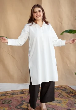 TIECO DyeVerse - White Poplin Cotton Embroidered Kurta