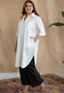 TIECO DyeVerse - White Poplin Cotton Embroidered Kurta