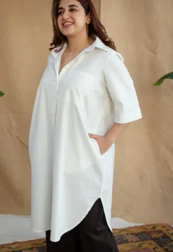 TIECO DyeVerse - White Poplin Cotton Embroidered Kurta
