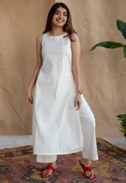 TIECO DyeVerse - White Poplin Cotton Embroidered Kurta