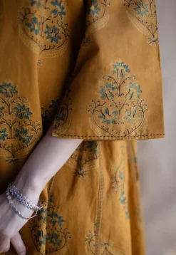 Trisha Mustard Ajrakh Cotton Jhabba Kali Kurta with Hand Embroidery
