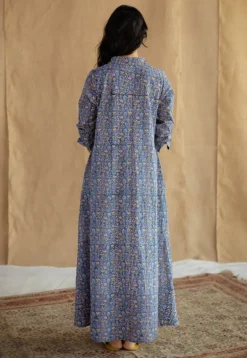 Trusha Blue Sanganeri Slub Cotton A Line Dress