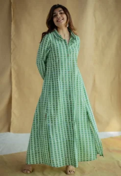 Trusha Green Batik Cotton A Line Dress