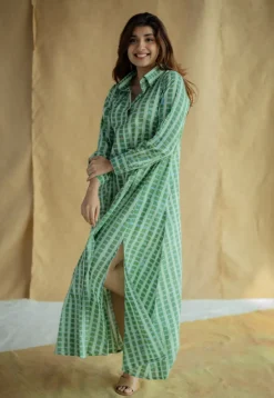 Trusha Green Batik Cotton A Line Dress