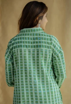 Trusha Green Batik Cotton A Line Dress