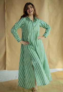 Trusha Green Batik Cotton A Line Dress