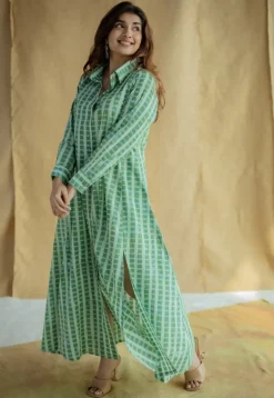 Trusha Green Batik Cotton A Line Dress