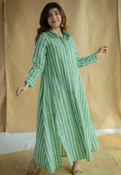 Trusha Green Batik Cotton A Line Dress