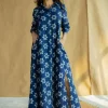 Trusha Indigo Bagru Slub Cotton A Line Dress