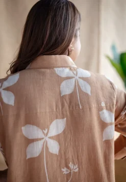 Trusha Light Brown A Line Dabu Slub Cotton Dress