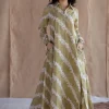 Trusha Moss Green Batik Cotton A Line Dress