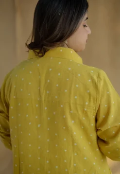 Trusha Yellow Dabu Slub Cotton A Line Dress