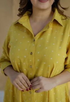 Trusha Yellow Dabu Slub Cotton A Line Dress