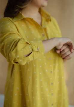 Trusha Yellow Dabu Slub Cotton A Line Dress