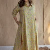 Trusha Yellow Sanganeri Slub Cotton A Line Dress