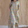 Trusha Yellow Sanganeri Slub Cotton A Line Dress