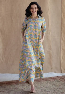 Trusha Yellow Sanganeri Slub Cotton A Line Dress