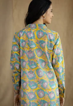 Trusha Yellow Sanganeri Slub Cotton A Line Dress