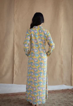 Trusha Yellow Sanganeri Slub Cotton A Line Dress