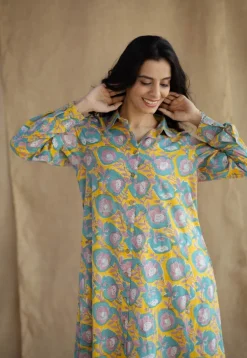 Trusha Yellow Sanganeri Slub Cotton A Line Dress