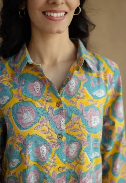 Trusha Yellow Sanganeri Slub Cotton A Line Dress