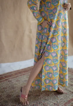 Trusha Yellow Sanganeri Slub Cotton A Line Dress