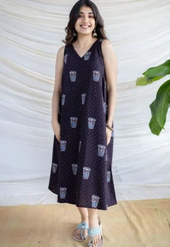 Unnati Black Ajrakh Cotton A Line Dress