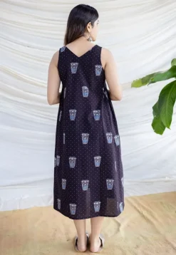 Unnati Black Ajrakh Cotton A Line Dress