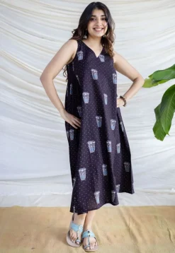 Unnati Black Ajrakh Cotton A Line Dress
