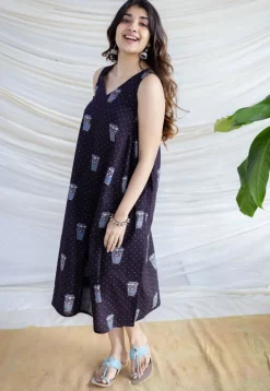 Unnati Black Ajrakh Cotton A Line Dress