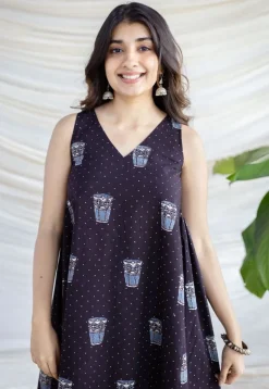 Unnati Black Ajrakh Cotton A Line Dress