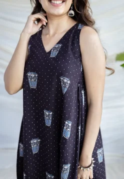 Unnati Black Ajrakh Cotton A Line Dress