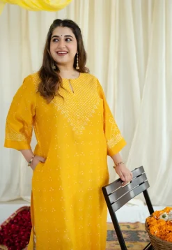 Urmi Bandhani Chanderi Silk Kurta with Mukaish Detailing